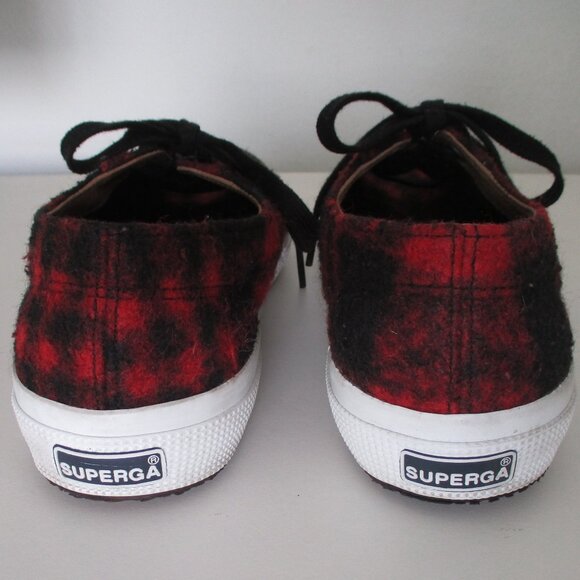 Superga Womens Red & Black Textile Plaid Fashion Sneaker - Size 7.5M or 38 EUR - Picture 8 of 9